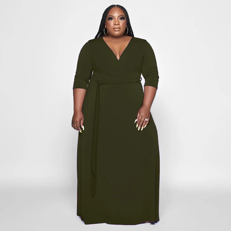 2022 New Arrival Women's Clothing With Belt Solid Color Fashion Long Dresses Women Plus Size Womens Dresses
