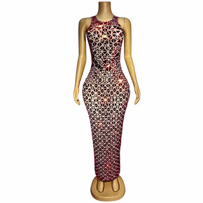 Vestidos Mujer Sleeveless Mirror Sequins Prom Gown See Through Nightclub Party Long Dress Women Formal Banquet Evening Dress