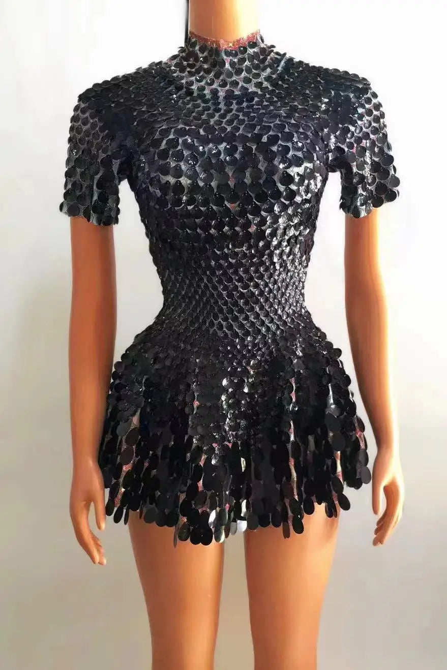 Sparkly a Line Glitter Sequins Birthday Party Gowns Short Prom Dress Dancer Stage Performance Costume Women Sexy Mini Club Dress