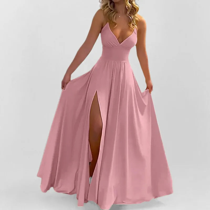 Cross-border  Spring New European American Women's Fashion Solid Color Chiffon Anti-Static Sexy Slim Split Ear Side Long