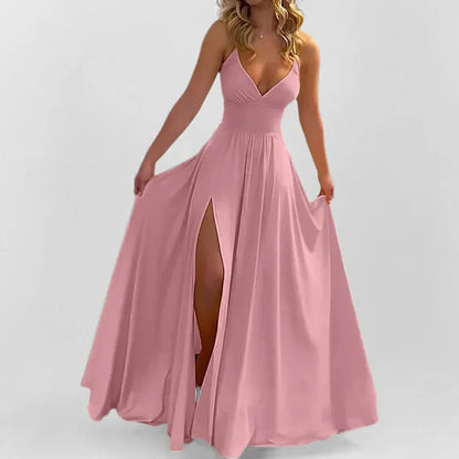 Cross-border  Spring New European American Women's Fashion Solid Color Chiffon Anti-Static Sexy Slim Split Ear Side Long