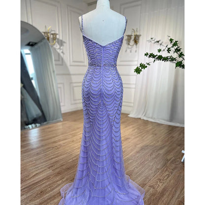 Serene Hill LA72109 Lilac Spaghetti Strap Mermaid Beaded Evening Gown with  Side Slit Formal Party Dress for Women