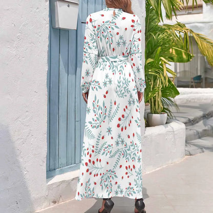 Print on Demand Wholesale Long Sleeve Women's Casual Dress Streetwear Floral Printed Elegant Maxi Dress for Woman