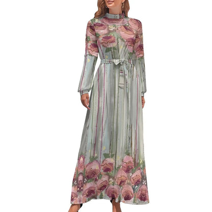 Print on Demand Wholesale Long Sleeve Women's Casual Dress Streetwear Floral Printed Elegant Maxi Dress for Woman