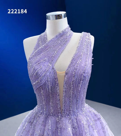 Feishiluo Luxury Evening Ball Gown New Sexy One-Shoulder Dress for Women Modern Style Lace Decoration Purple for Weddings Proms