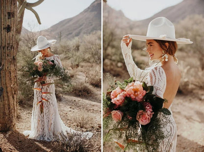 #4053 New Elegant Lace Bateau Long Sleeves Boho Wedding Dress Backless Plus Size Rustic Bridal Photoshoot Gown