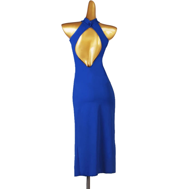 New Split Skirt Latin Dance Party Chiffon Dress V-neck Natural Waistline Breathable Floor-Length