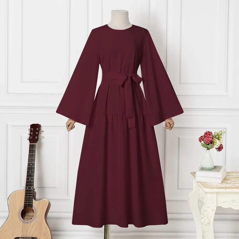 High Quality O-Neck Long Sleeved Abaya Breathable Traditional Solid Islamic Polyester Kaftan Dress for Muslims Thawb Style