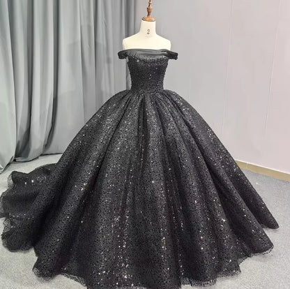 QD1647 Black Pearls Strapless Quinceanera Dresses Ball Gown  Princess Dress New Designs Puffy Make Your Own Ball Gowns