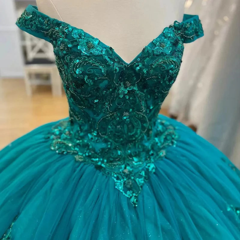QD1576 Emerald Green Quinceanera Dresses Sweet 16 Girl Appliques Princess Ball Gown Graduation Prom Dress Vestidos De 15