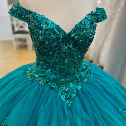 QD1576 Emerald Green Quinceanera Dresses Sweet 16 Girl Appliques Princess Ball Gown Graduation Prom Dress Vestidos De 15