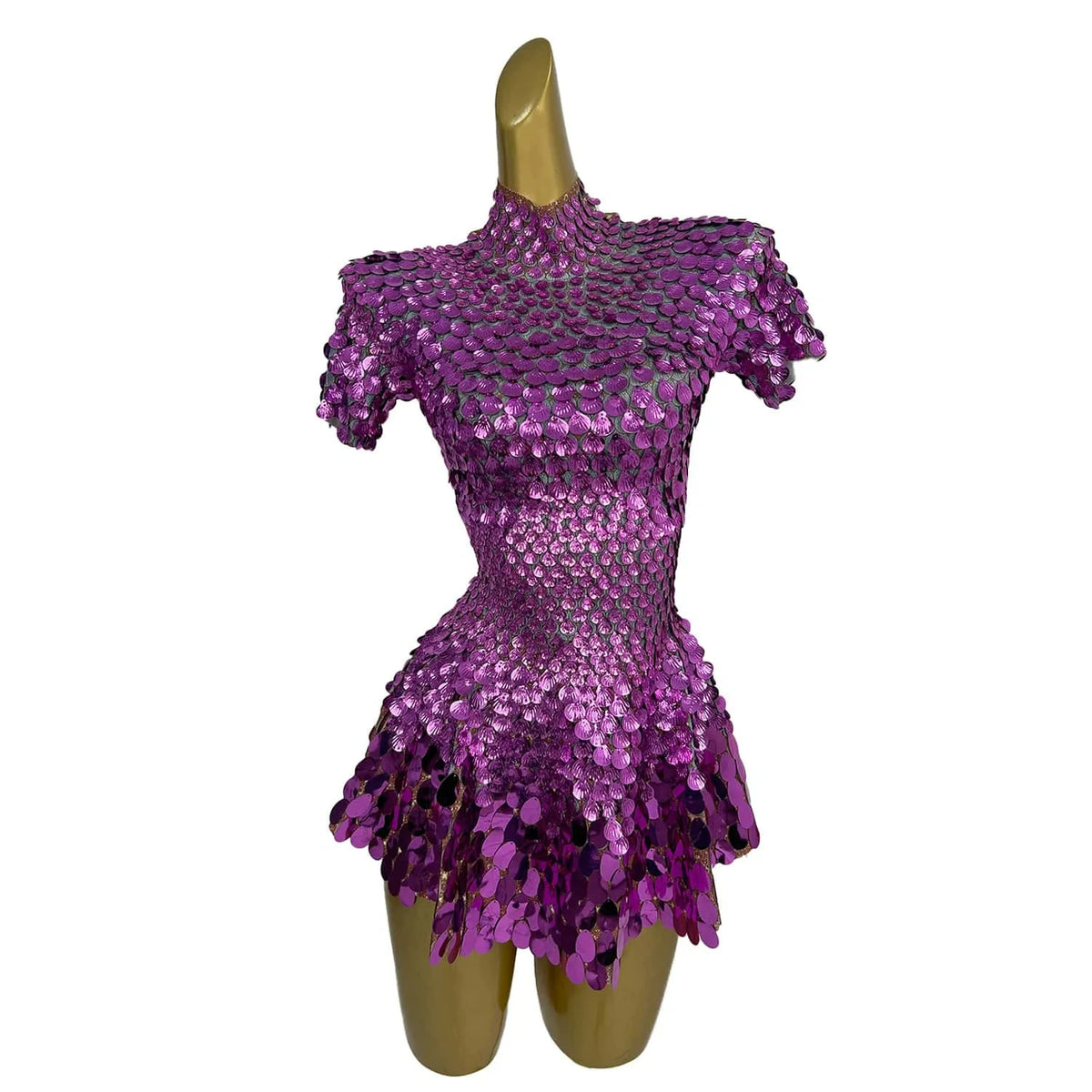 Fashion Short Sleeve Sequin Night Club Party a Line Dress Las Vegas Show Stage Performance Festival Outfit Dancer Costumes