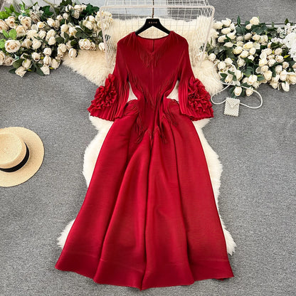 Plus Loose Size Temperament Embroidered Close Edge Round Neck Long Sleeve Party Bouncing Casual Dress