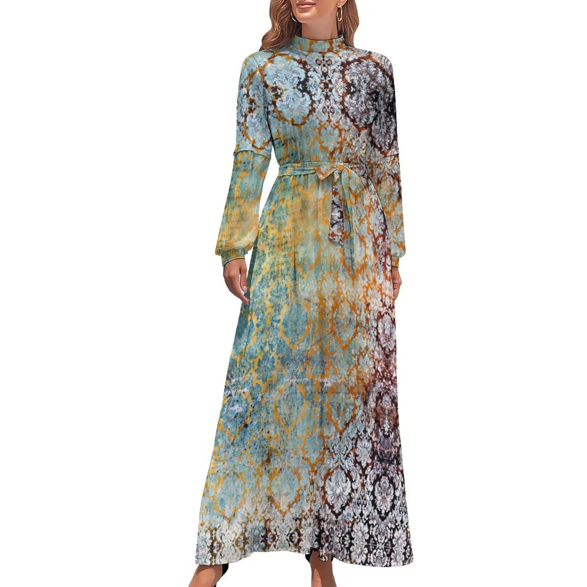 Print on Demand Wholesale Long Sleeve Women's Casual Dress Streetwear Floral Printed Elegant Maxi Dress for Woman