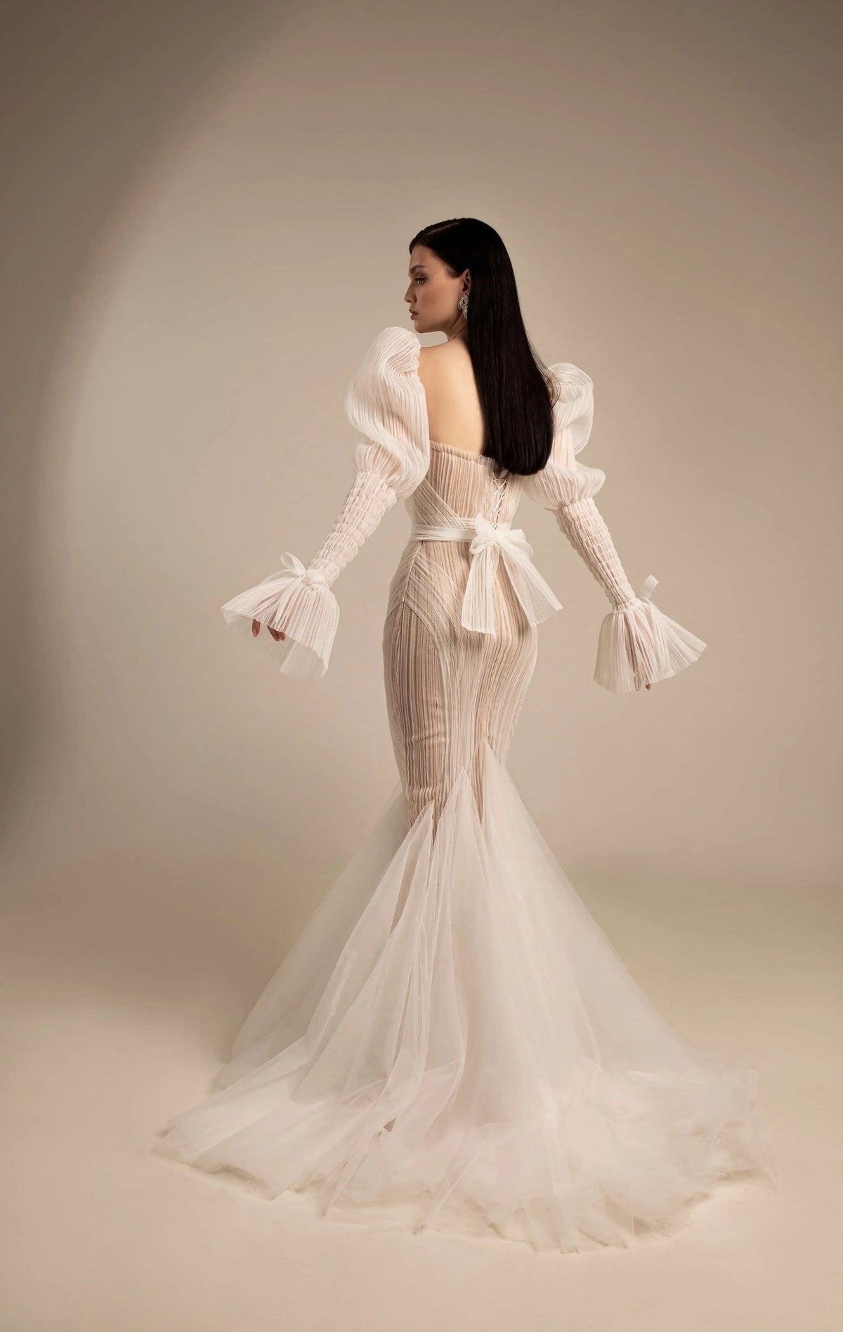 8692# Real Photos Exquisite Lace Mermaid Wedding Dress Bridal Gown for Women Puffy Sleeves Tulle Sweep Train Even Dresses