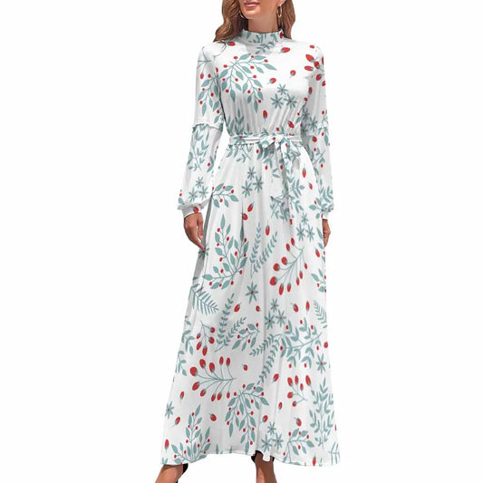 Print on Demand Wholesale Long Sleeve Women's Casual Dress Streetwear Floral Printed Elegant Maxi Dress for Woman