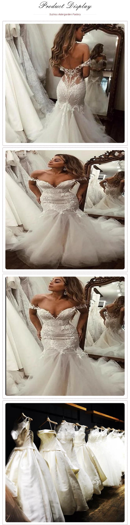 Off the Shoulder Bridal Gowns African Mermaid Wedding Dress 2023 Vestido De Novia  with Lace Long Tulle Bridal Dress with Train