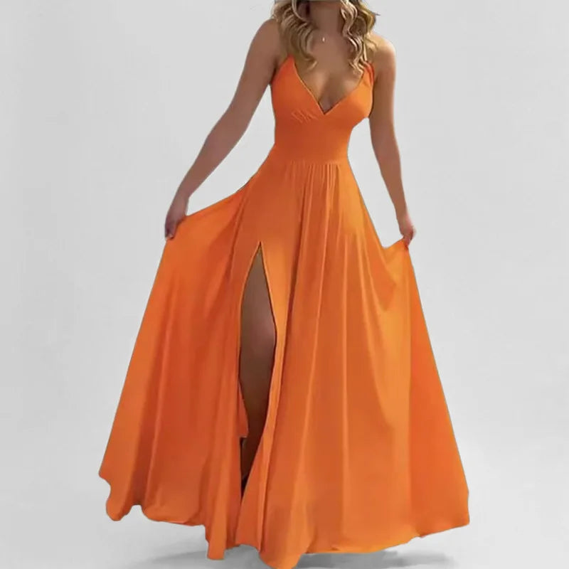 Cross-border  Spring New European American Women's Fashion Solid Color Chiffon Anti-Static Sexy Slim Split Ear Side Long