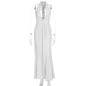2026 Fashion Summer Women Halter Deep V-Neck Backless Solid Casual Maxi 100% Polyester Crystal Vacation Dresses