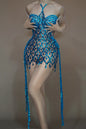 Vestido Sexy Sequin Rhinestone Birthday Party Mini Dress Tassel Cocktail Night Club Sheath Dress Women Singer Festival Outfit