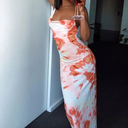 Hot Sexy Backless Tie Dye Dresses Plus Size Women Dresses Print Midi Summer Dress Z1m
