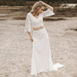 13479#Elegant V Neck Beach Bohemian Vestido De Novia Half Sleeves Outdoor Two Piece Chiffon Boho Lace Wedding Dress Bride Gown