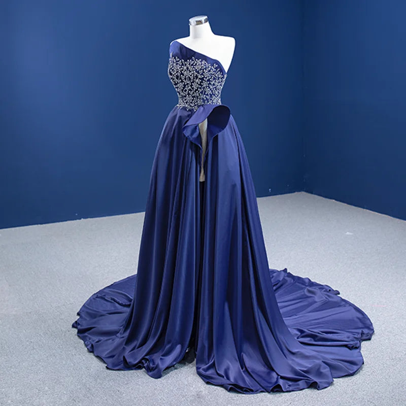 Jancember RSM67374 Ladies Elegant Dinner Sleeveless Long Slit Embroidered Party Evening Dress
