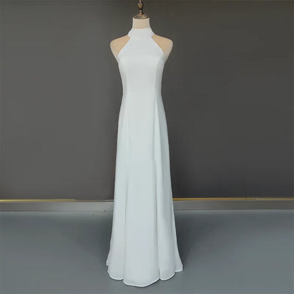 11693#Real Photos Sleeveless High Neck Chiffon Beach Beading Floor Length Simple Elegant Wedding Dress Wedding Bridal Gown