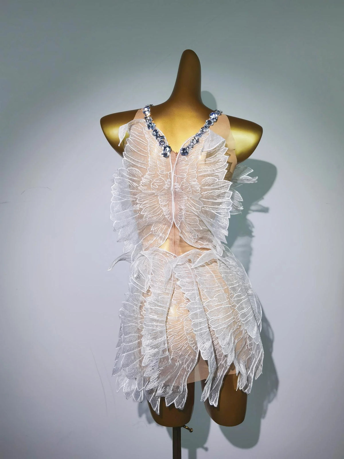Designer Gold Ruffles Rhinestone Dinner Prom Dress Party Stage Dancer Clothes Ladies Birthday Dress Women Mini Night Club Dress
