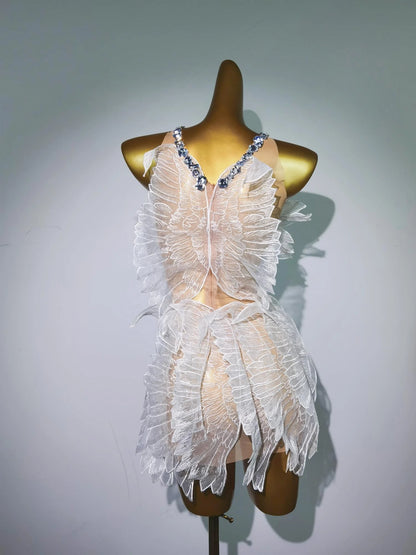 Designer Gold Ruffles Rhinestone Dinner Prom Dress Party Stage Dancer Clothes Ladies Birthday Dress Women Mini Night Club Dress