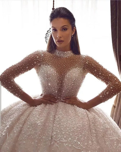 Latest Style Wedding Dresses Chapel Train Wedding Dresses for Women 2024 Long Sleeve Wedding Dress