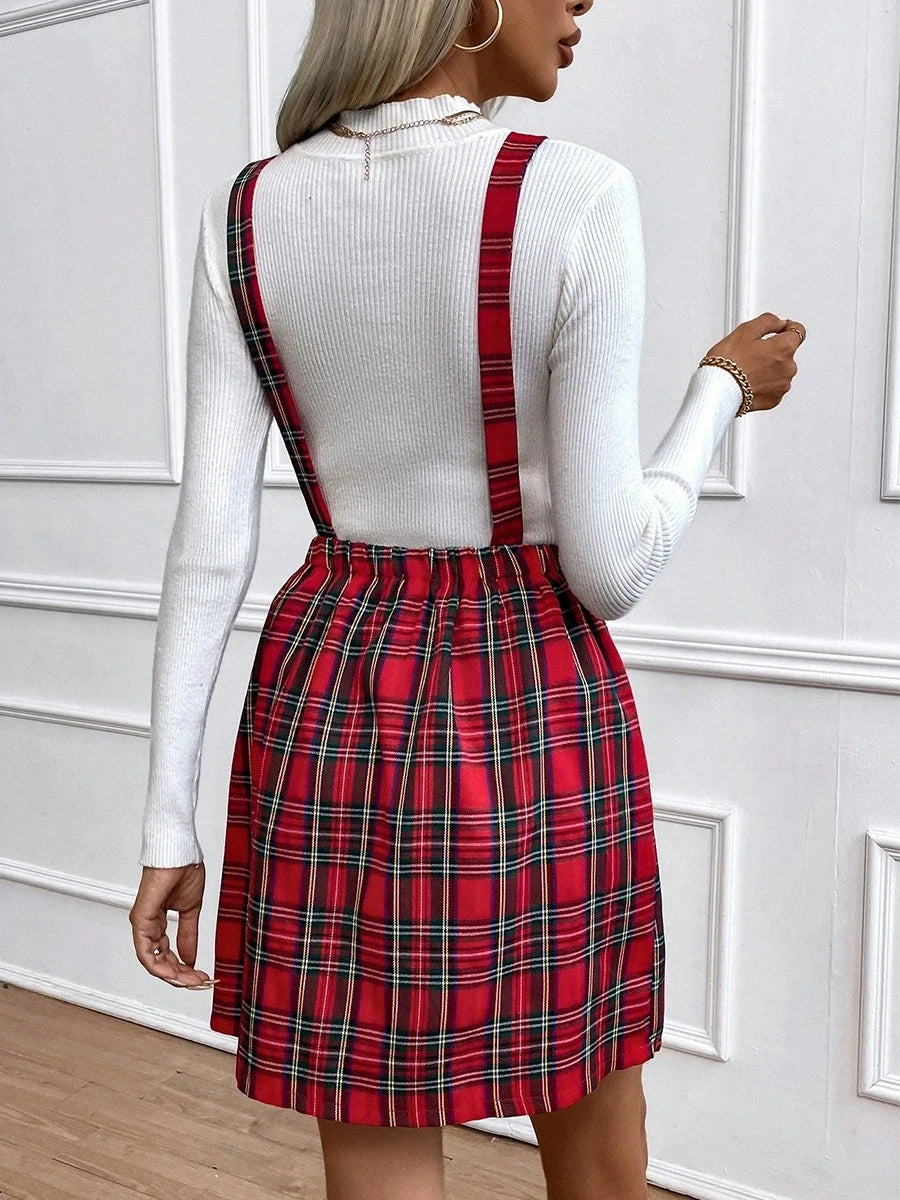 2026 New Women's Spring/Summer Mini Elegant Plaid Square Neck Sleeveless Striped Casual Breathable Natural Waist A-Line Pockets