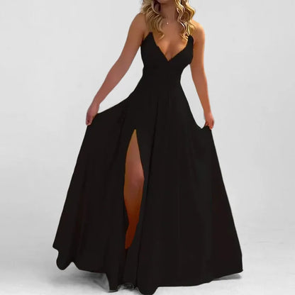 Cross-border  Spring New European American Women's Fashion Solid Color Chiffon Anti-Static Sexy Slim Split Ear Side Long