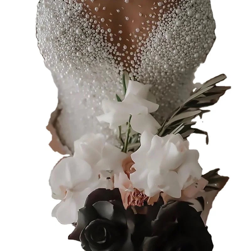2022 Beaded Long Sleeve Detachable Tail Wedding Dress Dubai Bridal Gowns with Detachable Skirt for Brides