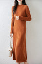 Autumn and Winter Women's Mid Length Knee Length Sweater Dress Semi High Collar Bottom A-line Knitted Dress