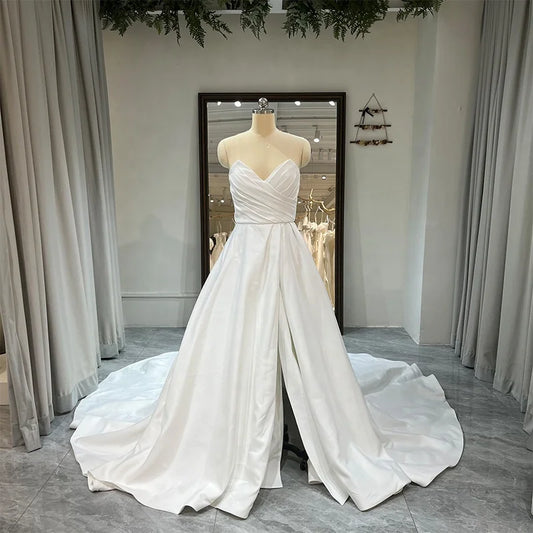 Jancember RL153 Sexy Sweetheart Sleeveless Ruched Chapel Train Backless Wedding Dress