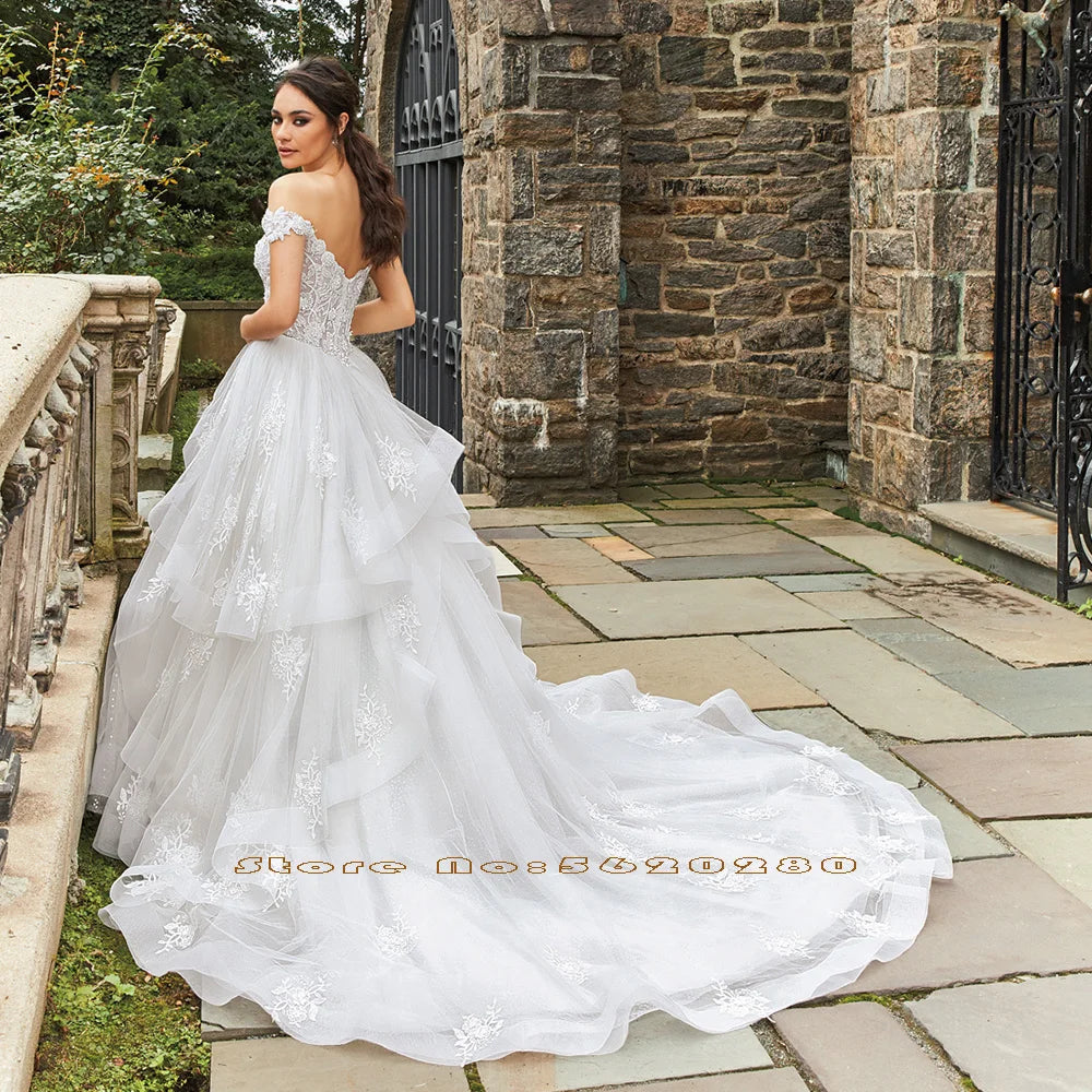 Beaded Crystal Shiny Princess Ball Gown Wedding Dress Robe De Mariee Boheme Short Sleeve See Through Illusion Bridal Dresses