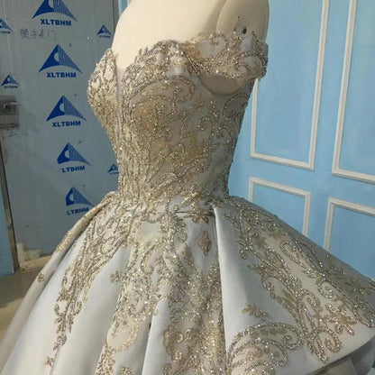 9790 Latest Design Luxury Muslim Dress Metal Sequin Sweetheart Evening Dress Women