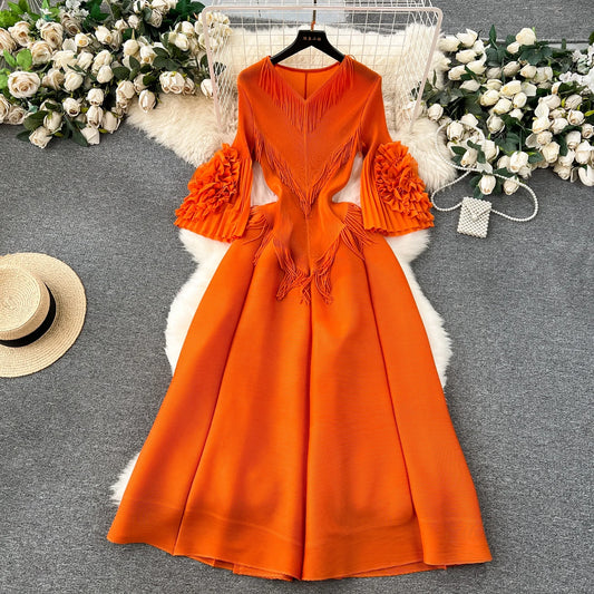 Plus Loose Size Temperament Embroidered Close Edge Round Neck Long Sleeve Party Bouncing Casual Dress