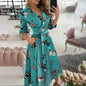 New Woman Clothes  Fashionable Long-sleeved V-neck Printed Hip-hugging Dress for Women Lapel Shirt Dress  With High Quality