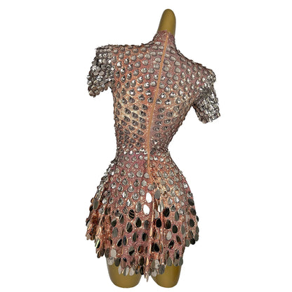 Shiny Short Sleeve Glitter Sequins Short Cocktail Dress Rave Festival Outfits Dance Wear Female Mini Birthday Party a Line Dress