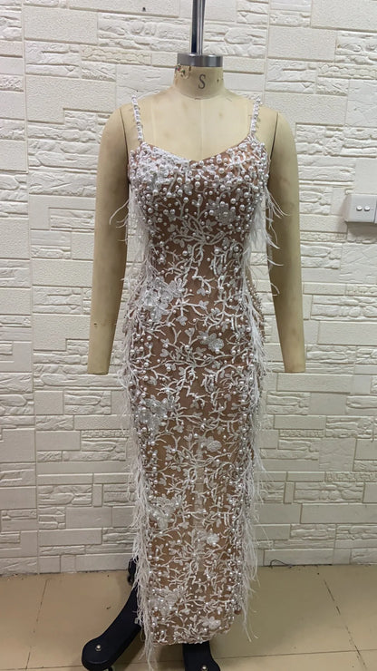 Women Customized Lady Dress Deep V Diamond Waist Sexy Beaded Top Dress Evening Party Vestidos De Club Slip Dresses