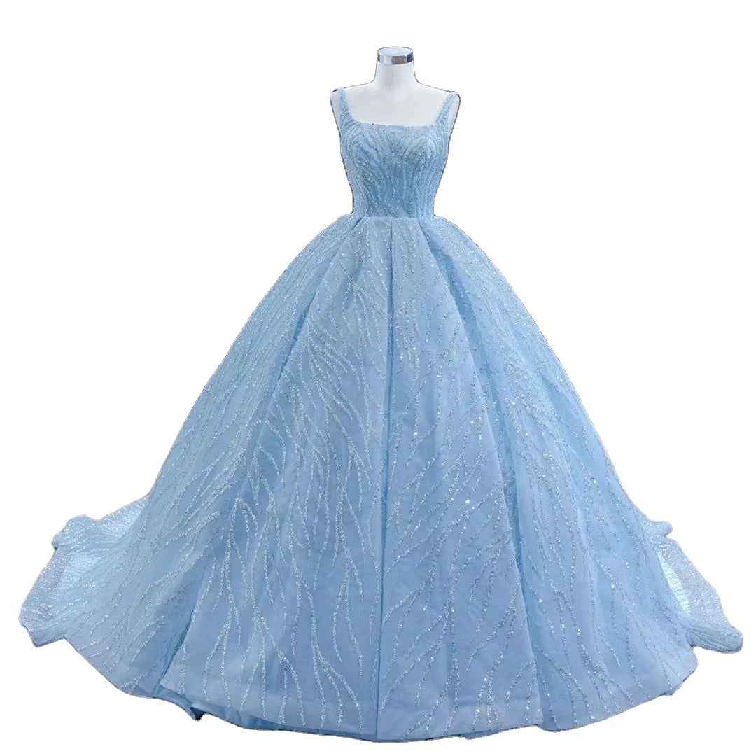 Feishiluo  Luxury Wedding Dresses Blue Bridal Ball Gown Bling Bead Lace Ball Gowns for Women Fashion  Dress Custom Made