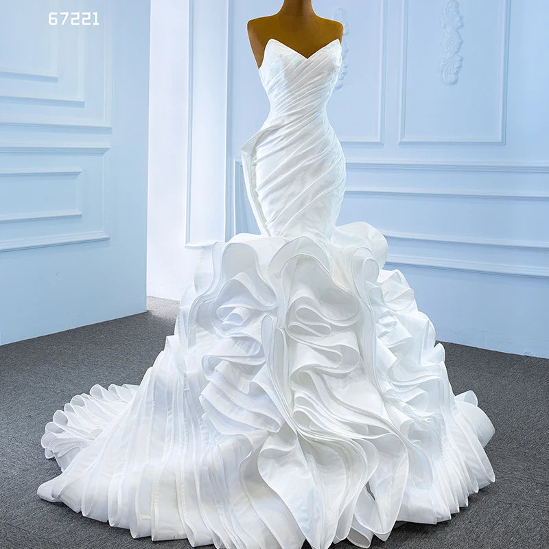 Rsm67221 Hot Selling Mermaid Bridal Wedding Dress Elegant Satin Pleated Cake Dress Dress