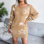 2026 New Women Girls Sweater Dress Spring and Autumn Star Pattern Collar Shoulder  Knitted Dress