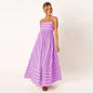 Enyami S-XL Summer Beach Holiday Boho Elegant Striped Sexy Back Design Long Sleeveless A-line Vacation Maxi Slip Women Dress