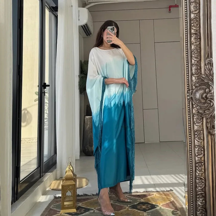 Latest Design Custom Modest Batwing Sleeve Dubai Abaya Kaftan Luxury Muslim Women Dress With Satin Abaya