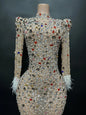 2024 Dropshipping Crystal Pearl Beading Feathers Women Gowns Evening Dresses High End Dress