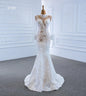 Feishiluo Newly Designed Mermaid Wedding Dress Ivory Bead Lace & Long Embroidered Appliqued Pearls Sleeveless for Women