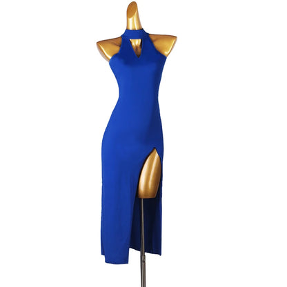 New Split Skirt Latin Dance Party Chiffon Dress V-neck Natural Waistline Breathable Floor-Length